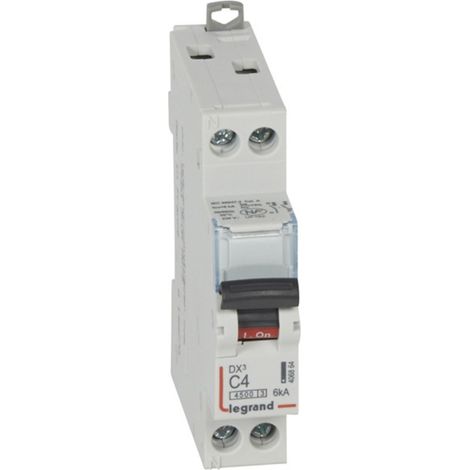 Disjoncteur Phase+Neutre DNX³4500 6kA arrivée et sortie borne à vis 1P+N 230V 4A courbe C 1 module LEGRAND 406864 (1/3)