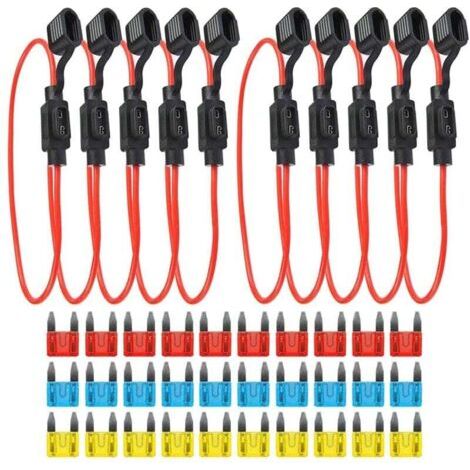 Pack de 10 porte-fusibles pour fusibles automobiles avec boîtier entièrement encapsulé porte-fusible à lame porte-fusible de voiture étanche porte-fusible à lame en ligne (1/4)
