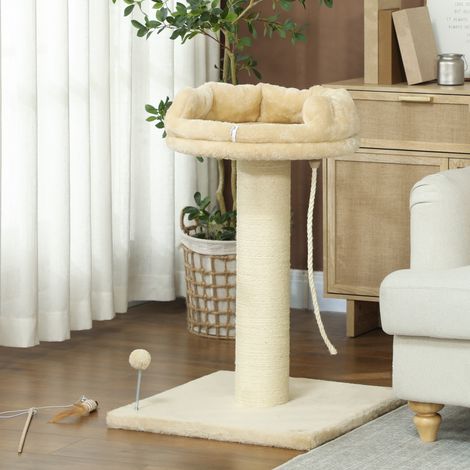 Arbre à chat avec couchette, balle en peluche et poteau en sisal, 55x55x83 cm, beige (1/5)