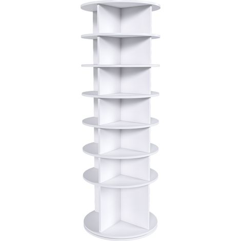 Drehbarer Schuhständer 7 Ebenen 360° aus weißem PVC 60 x 60 x 184 cm MODENUIT (1/5)