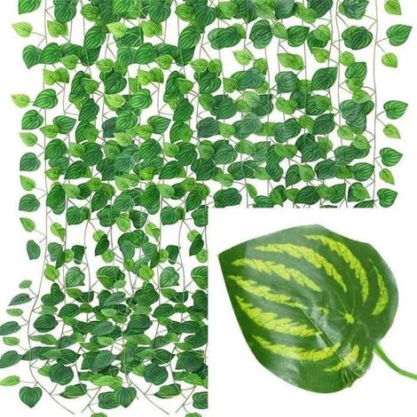Feuilles de lierre vertes artificielles en rotin,guirlande suspendue de vigne,fausses fleurs- Watermelon Leaves-6M (3 String)