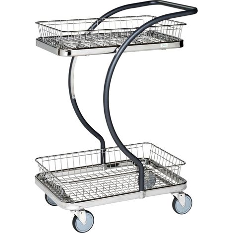 Kongamek C-Line Tischwagen in grau 2 Etagen mit Korb oben und unten 595x360mm Ladefläche