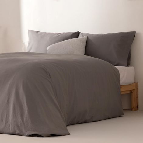 Parure de Lit pour Lit de 180, Unie 100% Coton, Housse de Couette 260x240 cm et 2 Taies d'oreiller, Respirante, Douce, Couleur Gris Foncé (1/5)