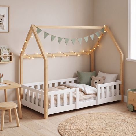 Hausbett Sisimiut mit Rausfallschutz 80x160 cm Weiß/Natur [en.casa] (1/5)