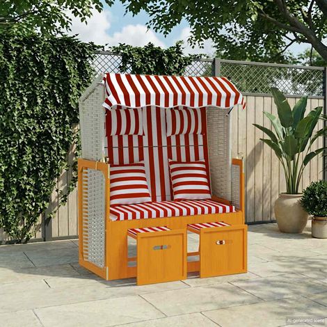 vidaXL Silla Strandkorb con cojines ratán sintético madera rojo blanco (1/5)