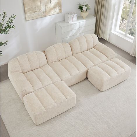 Canapé modulaire 3 places sans cadre en tissu beige blanc, forme U ou L, mousse haute densité 32D, 288 x 165 x 79 cm, sans montage – de FLORAGRACE (1/5)