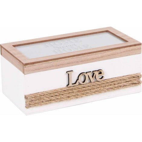Scatola in legno e juta "Love", 20x10x9 cm (kit da 3)