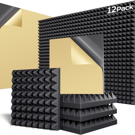 Lot de 12 panneaux acoustiques auto-adhésifs, panneaux insonorisants en polyuréthane, panneaux muraux insonorisants haute densité, 30 x 30 x 5 cm (1/5)