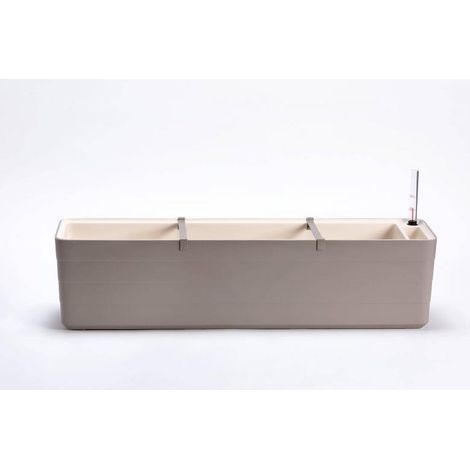 Maceta rectangular autorriego URBALIVE BERBERIS de 80 x 20 cm, gris claro.