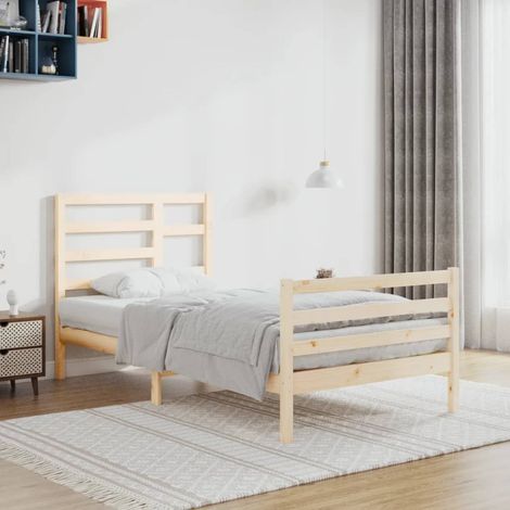 Bed Frame Natural Solid pine wood Single Durable Bed Frame vidaXL (1/5)