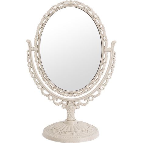 Specchio da toeletta in stile vintage shabby chic, specchio da trucco doppio lato rotante a 360° con supporto per decorazione della camera (1/5)