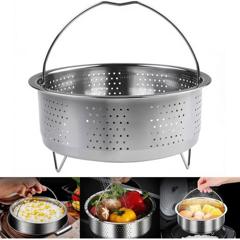 Runder Dämpfeinsatz mit Griff, Ø 20 cm, aus Edelstahl 304, für Töpfe, Schnellkochtöpfe, Gemüse, Obst, Eier