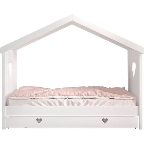 Paris Prix – Lit gigogne cabane enfant 90x200cm en pin et MDF – Finition laquée blanche – Sommier à lattes inclus – Poids max 75kg (1/5)