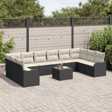 vidaXL Gartensofa-set mit Speicher 11 pcs Schwarz und Weiß Poly-Rattan (1/5)