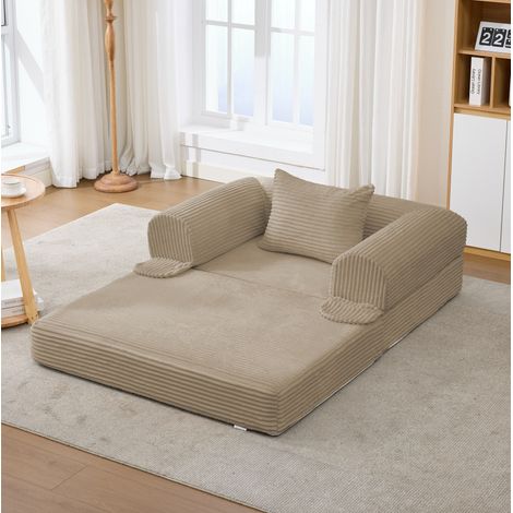 Sofá modular 1 plaza + 2 plazas en pana marrón, acolchado, sin estructura rígida,190x78x65 cm (1/5)