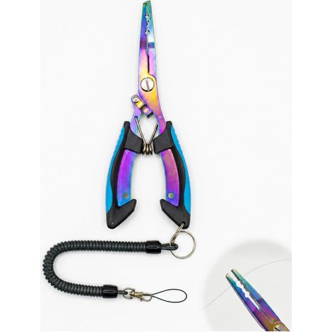 Pince à pêche 16,5 cm revêtement titane bleu-noir, avec corde de sécurité anti-perte, accessoires de pêche haute résistance pour brochet et carnassiers, saisie contrôlée et rapide (1/5)