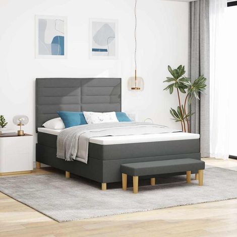 Boxspringbett mit Kopfteil Dunkelgrau 190 x 140 cm Stoff