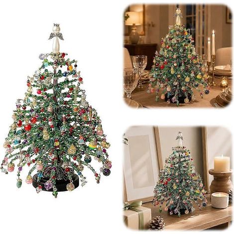 Kit sapin de Noël perlé à faire soi-même adulte loisirs créatifs cristal structure métal ange LED mini déco Noël scintillante style A