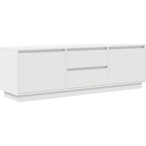 Mueble de TV de diseño moderno con práctico almacenaje y luces LED 160,5 x 41 x 50 cm madera blanca 020055830