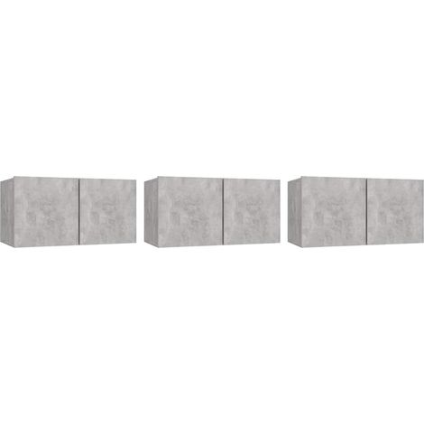 Meubles TV suspendus 3 pcs, Étagère TV, Meuble de Salon, Gris béton 60x30x30 cm OIB4236E (1/5)