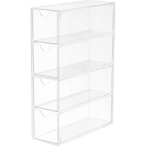Boîte de rangement pour lunettes à 4 niveaux, grande boîte de rangement pour lunettes, présentoir multifonctionnel empilable, réutilisable pour les cosmétiques (1/5)
