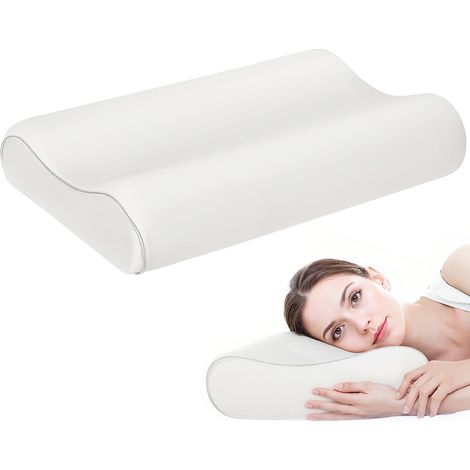 Nackenstützkissen aus schnelltrocknendem Memory-Schaum mit abnehmbarem und waschbarem Bezug, doppelt hohes Memory-Schaum-Kissen, 60 x 40 x 10/12 cm, beige und weiß