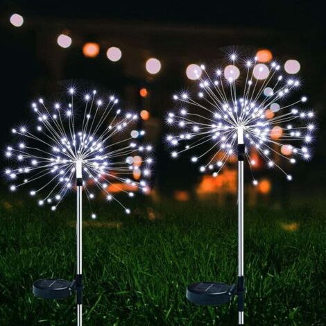 BUNTHAUS Solar-Außenleuchten, 2 Stück 150 LED Solar-Feuerwerkslichter, 2 Modi, solarbetrieben für die Weihnachtsdekoration auf Terrasse, Rasen usw. (Weiß)