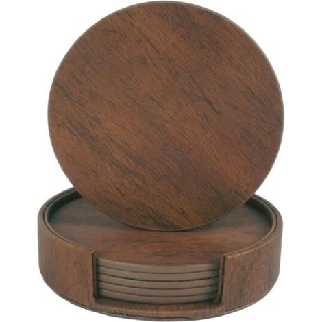 Dessous de verre en similicuir, avec support, protège-tasses, tapis de protection pour tasses à café et autres objets de décoration, lot de 6. (1/5)
