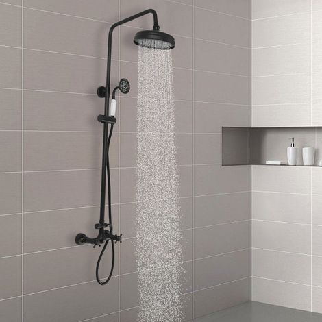 Sistema de ducha vintage para baño, grifería de ducha, ducha de lluvia, grifo negro DHL (1/5)