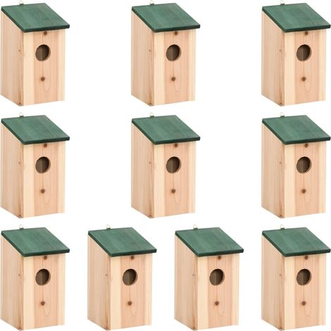 Vidaxl – Lot de 10 nichoirs en bois de sapin massif 12x12x22 cm – Crochet en métal pour suspension – Trou d'entrée 4 cm