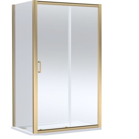 Balterley Ellenhall Sliding Shower Door with 6mm Glass, Side Panel & 1200x800mm Slip Resistant Shower Tray, Brushed Brass/White
