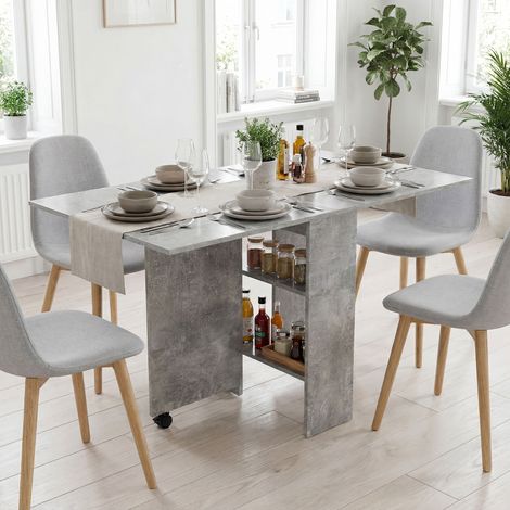 Table à manger Gris pliante étagères rabat roues béton