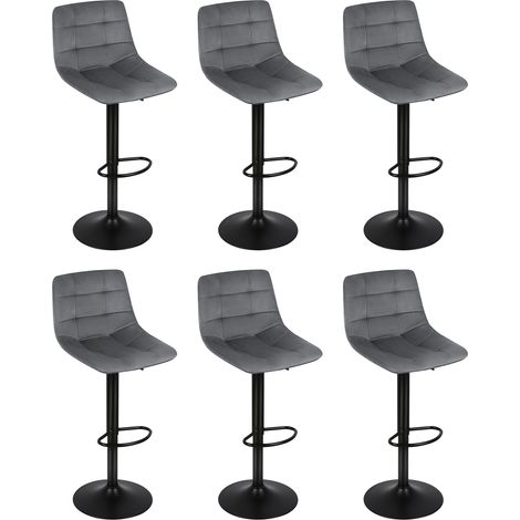 Juego de 6 Taburete de Bar con Respaldo Terciopelo Taburetes Alto Cocina, Taburete Cocina Moderna - Gris oscuro (1/5)