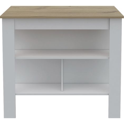 Isla de cocina Cala tres estantes y cuatro patas , 89.99 cm  X 102.99 cm  X 69.97 cm  , Blanco / Duna