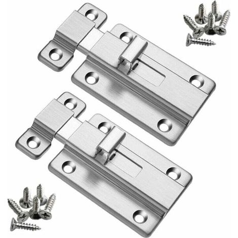 Verrou de porte coulissant en acier inoxydable 4 pouces – Finition nickel brossé – Installation bidirectionnelle – Sécurité renforcée (1/5)