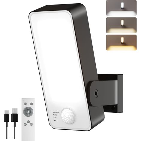 Applique Murale Rechargeable Extérieure à Détecteur de Mouvement, 12000mAh Lampe Extérieure Sans Fil avec Télécommande, 3 Modes, 3 Couleurs, IP65 Etanche pour Jardin, Garage, Entrée, Terrasse (1/5)