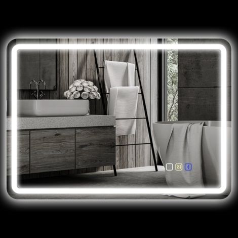 LED-Spiegel für Badezimmer, 50 × 70 cm, mit einstellbarem Licht in 3 Farben, Anti-Beschlag-Funktion, Touch-Steuerung, Parametervoreinstellungsspeicher und integrierter Bluetooth-Verbindung