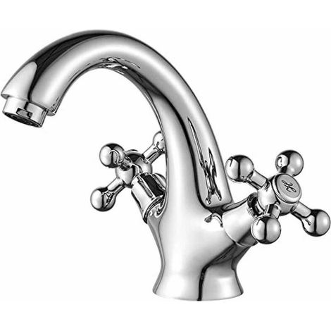 Grifo mezclador de lavabo, grifo de baño vintage, cromado, plateado - Grifo mezclador de lavabo RW