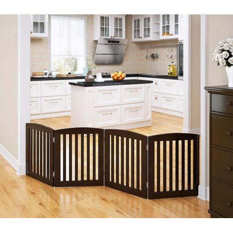 Barrière autoportante Pliable en Bois pour Chiens, 61 cm, 4 Panneaux, barrière pour Chien, barrière pour Maison, Porte, escaliers, Extra Large (Espresso, 61 cm de Hauteur, 4 Panneaux) (1/5)