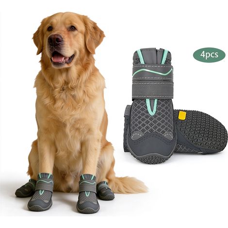 Bottes pour Chien 4 Pièces – Chaussures de Chien Imperméable et Respirantes, avec Semelle Antidérapante et Bande Réfléchissante Sécuritaire – Pour Chiens de Taille Petit Moyenne et Grande (4 / 5,5 cm) (1/5)