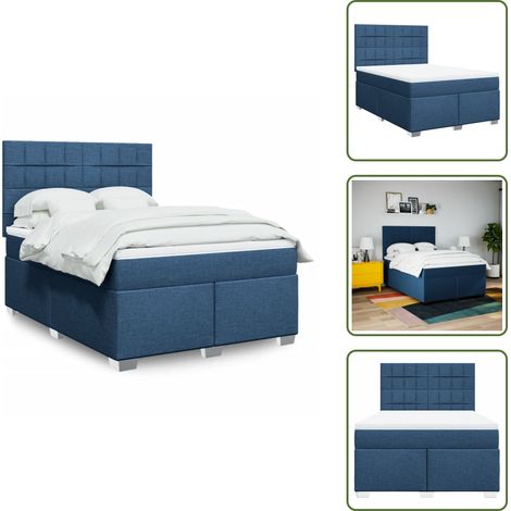 vidaXL Sommier à lattes de lit avec matelas Bleu 140x190 cm Tissu