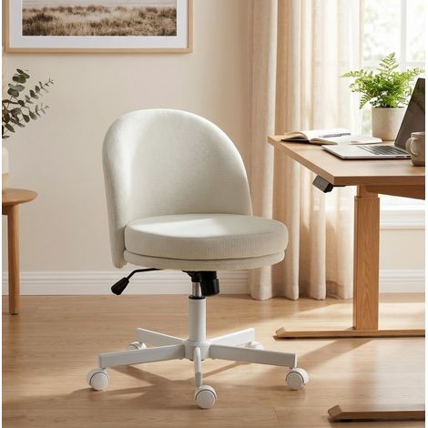 Sedia da ufficio regolabile in altezza con funzione dondolo, tessuto effetto ciniglia crema HAVRYA (1/4)