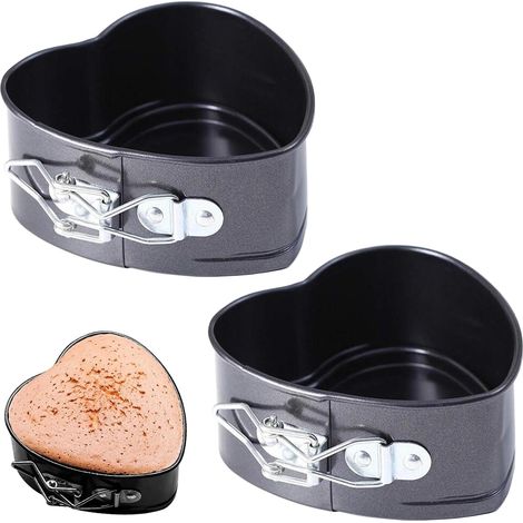 2 Pièces Moule Gateau Coeur, Acier Carbone, Revêtement Antiadhésif, Fond Amovible, Pour Four Et Friteuse (1/5)