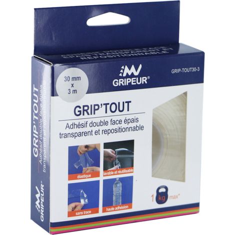 Doppelseitiges Klebeband Grip'tout 3m x 30mm Transparent - Outifrance