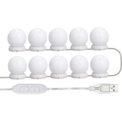 Kit D'Éclairage Miroir LED Pour Coiffeuse Avec 10 Ampoules Réglables 10 Luminosités 3 Modes USB Blanc (1/5)