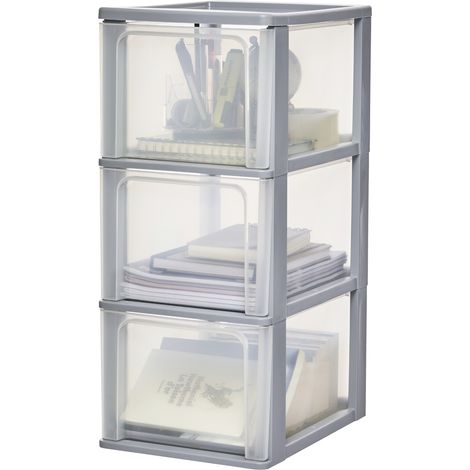 Iris Ohyama Cassettiera in Plastica, Portaoggetti, 3 Cassetti Grandi, Grigio, Apertura Facile, Formato A4, A5 e A6, Organizzatore, Per Ufficio, Scuola, Cartoleria, Senza BPA, Contenitore, OCH-2300 (1/5)