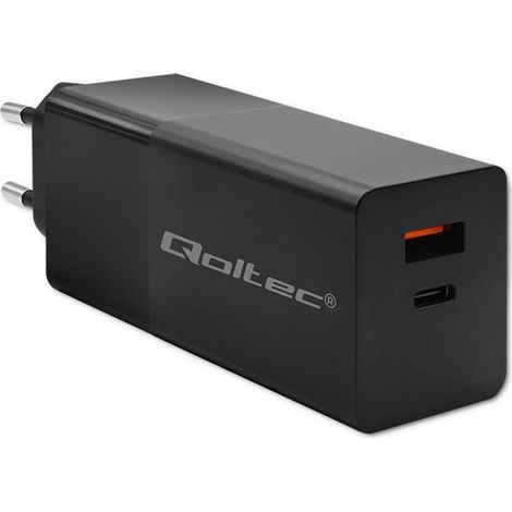 Caricatore Qoltec GaN POWER PRO 100W con 1x USB-C e 1x USB, compatibile con laptop e smartphone, nero (1/5)
