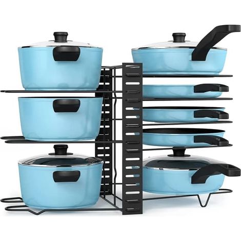 compartiments réglables, placard/meuble de rangement couvert pour casseroles et poêles, rangement de cuisine, égouttoir à assiettes/casseroles (1/3)