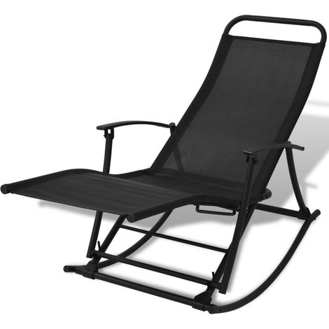 INLIFE Chaise à bascule de jardin Acier et textilène Noir (1/5)