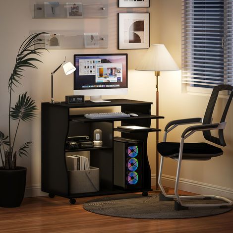 REDOM Bureau 80x48x75 cm Design compact bois roulettes noir (1/5)